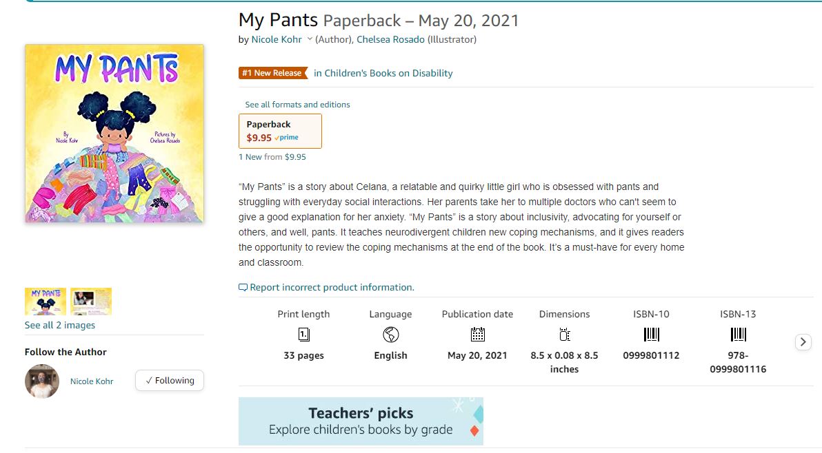 “My Pants” is the #1 children’s book on Amazon for children with disabilities